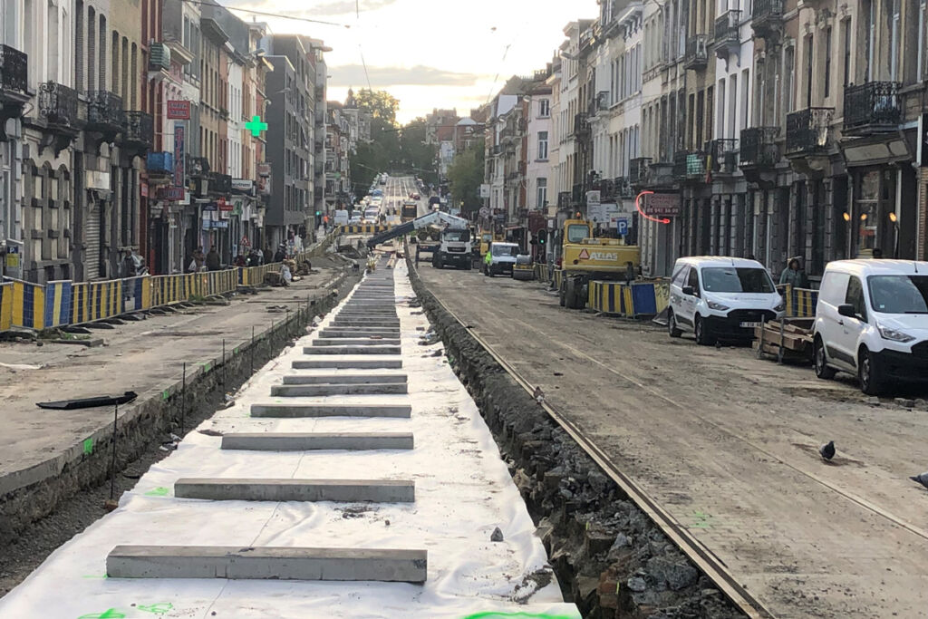 Construction of tram tracks Avenue Rogier - Schaerbeek